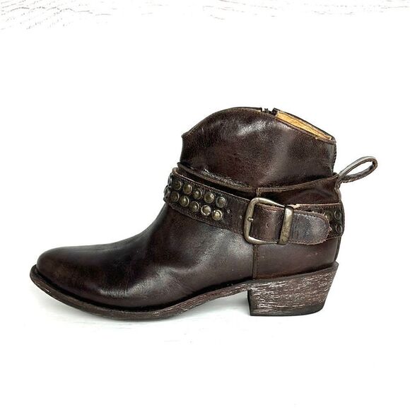 Five Worlds Cordani Serene Studded Cowboy Booties Brown Leather Side Zip 7 1/2 - Picture 3 of 16